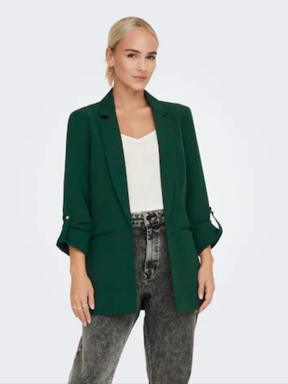 NWOT Only Emerald Green Tailored Blazer Roll-Button Sleeves Sz 40 EU (8-10 US)